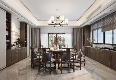 新中式家居餐厅3D模型下载